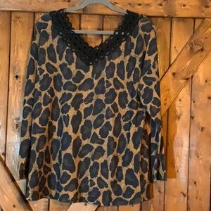 Lily Brown and Tan Graphic Embellished Blouse